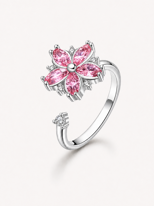Peonia Argento — Anello Antistress Regolabile